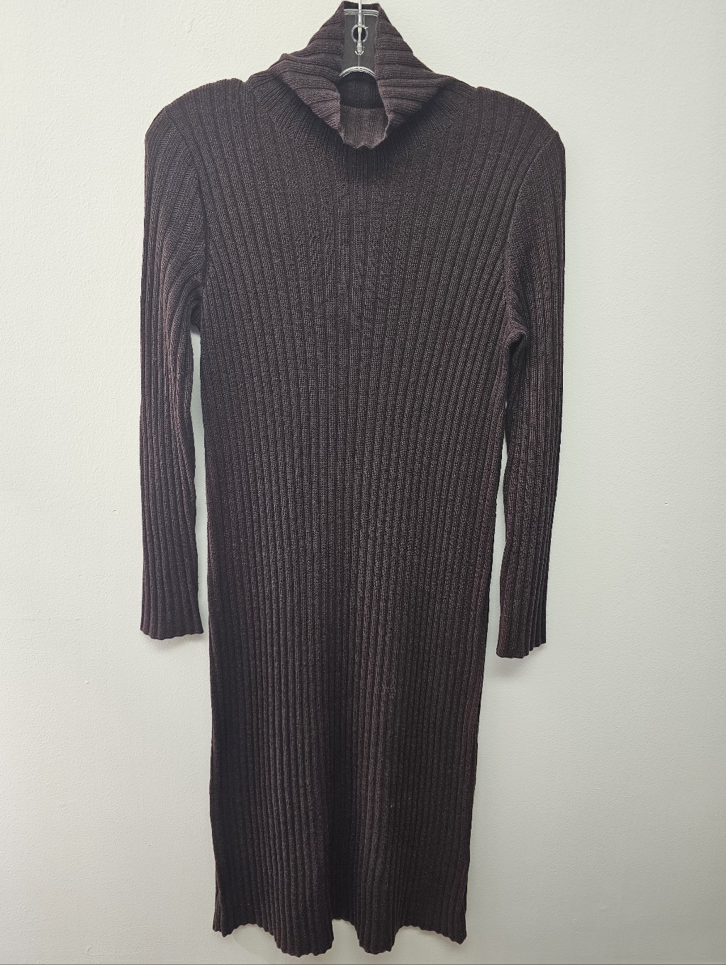 Eileen Fisher Dark Brown Ribbed Long Sleeve Turtleneck Dress